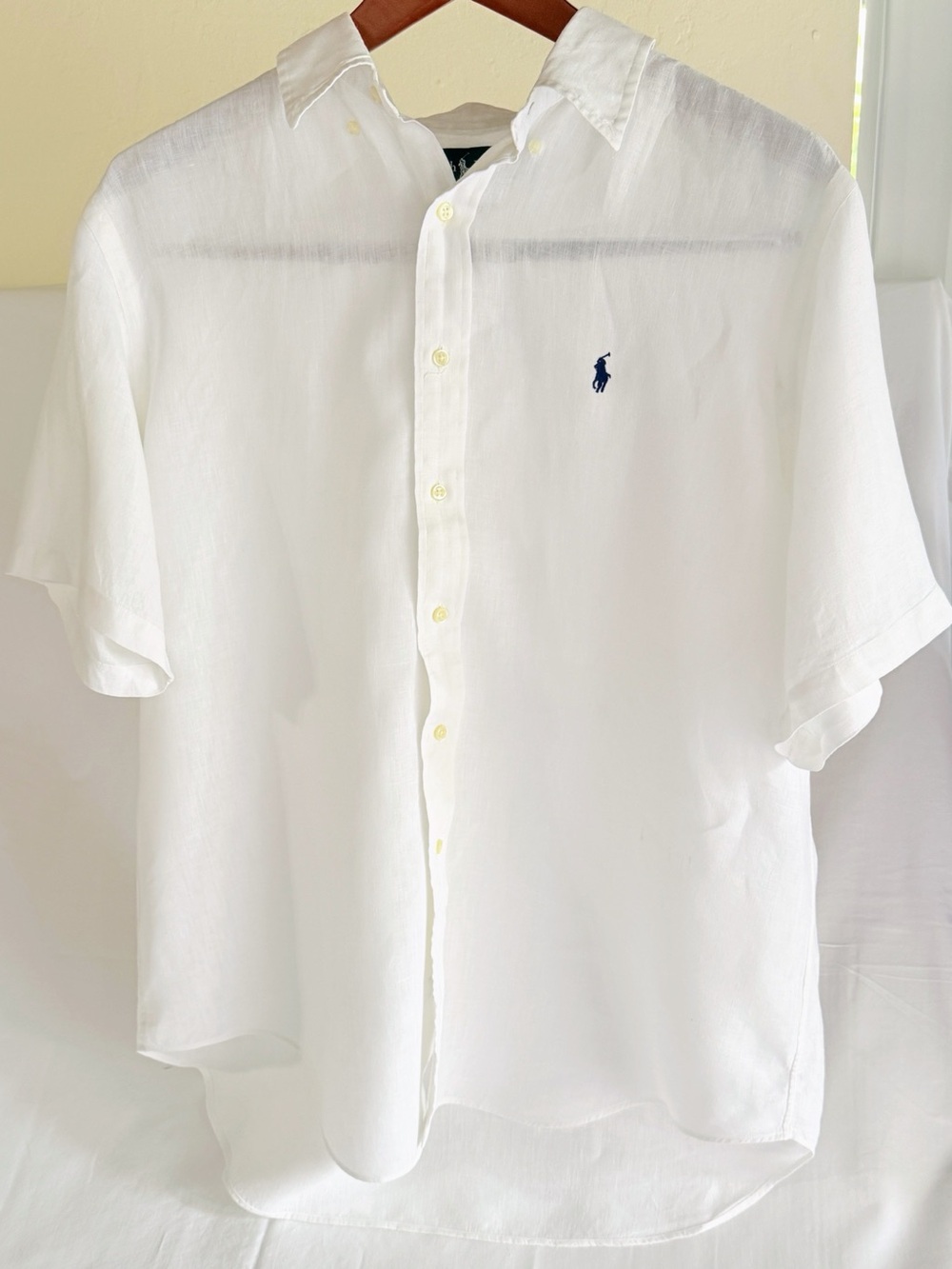 Ralph Lauren White 100% Linen Classic Fit Shirt XL Short Sleeve